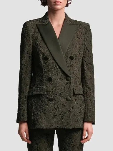 BCBGMAXAZRIA Women's Kaia Lace Double-Breasted Blazer - Dark Olive - Size 14 | Thumbnail 4