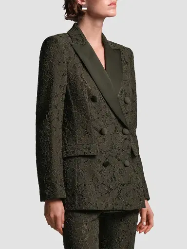 BCBGMAXAZRIA Women's Kaia Lace Double-Breasted Blazer - Dark Olive - Size 14 | Thumbnail 5