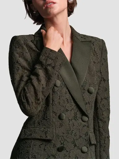 BCBGMAXAZRIA Women's Kaia Lace Double-Breasted Blazer - Dark Olive - Size 14 | Thumbnail 6