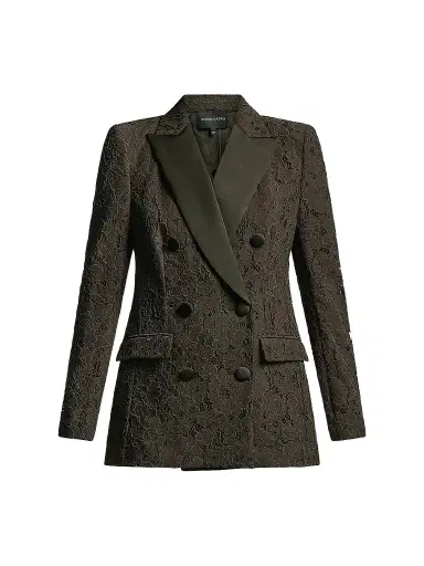 BCBGMAXAZRIA Women's Kaia Lace Double-Breasted Blazer - Dark Olive - Size 14 | Thumbnail 1
