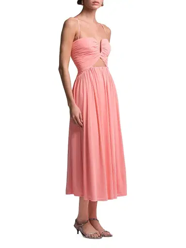 BCBGMAXAZRIA Women's Mimi Ruched Pleated Midi-Dress - Candy Pink | Thumbnail 3