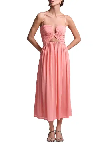 BCBGMAXAZRIA Women's Mimi Ruched Pleated Midi-Dress - Candy Pink | Thumbnail 5