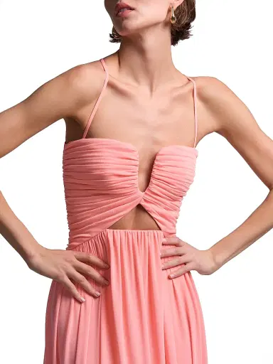 BCBGMAXAZRIA Women's Mimi Ruched Pleated Midi-Dress - Candy Pink | Thumbnail 6