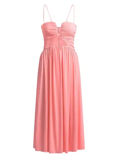 BCBGMAXAZRIA Women's Mimi Ruched Pleated Midi-Dress - Candy Pink | Thumbnail 1