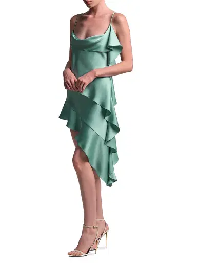BCBGMAXAZRIA Women's Fiona Draped Asymmetric Mini Dress - Eucalyptus | Thumbnail 3
