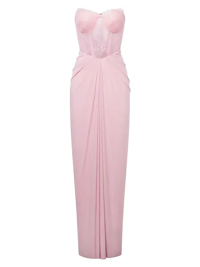 Women's Lace & Jersey Strapless Gown - Quartz Pink