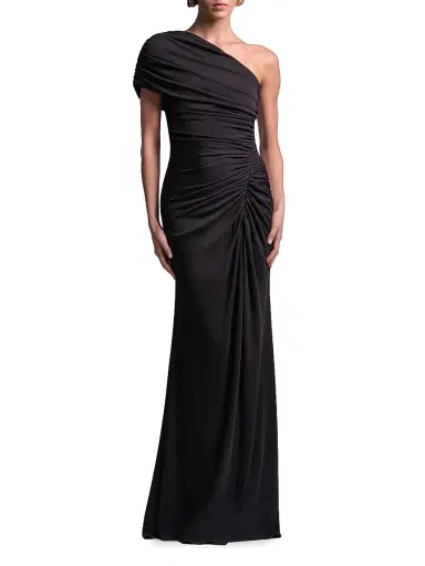 BCBGMAXAZRIA Women's Solina Ruched One-Shoulder Gown - Black - Size 6 | Thumbnail 2 BCBGMAXAZRIA Women's Solina Ruched One-Shoulder Gown - Black - Size 6 | Thumbnail 2