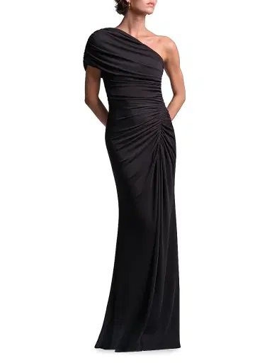 BCBGMAXAZRIA Women's Solina Ruched One-Shoulder Gown - Black - Size 6 | Thumbnail 5 BCBGMAXAZRIA Women's Solina Ruched One-Shoulder Gown - Black - Size 6 | Thumbnail 5