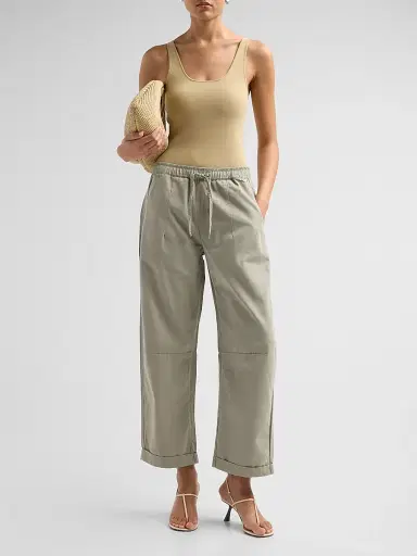 Le Jean Women's Mara Cotton Sateen Wide-Leg Pants - Soft Sage - Size 31 | Thumbnail 2