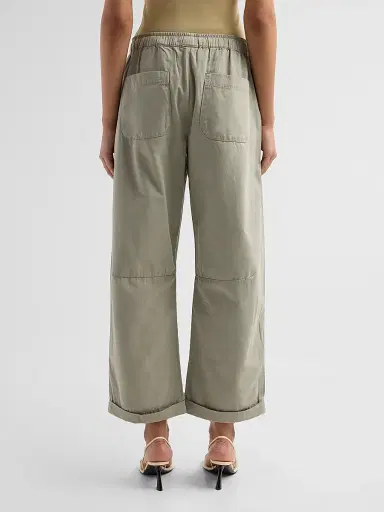 Le Jean Women's Mara Cotton Sateen Wide-Leg Pants - Soft Sage - Size 31 | Thumbnail 3