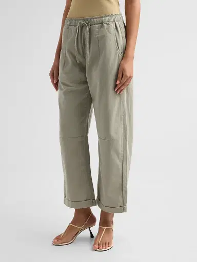 Le Jean Women's Mara Cotton Sateen Wide-Leg Pants - Soft Sage - Size 31 | Thumbnail 4