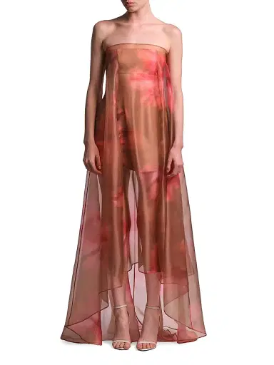BCBGMAXAZRIA Women's Annika Watercolor Floral Strapless Gown - Flame Meadow Print | Thumbnail 2