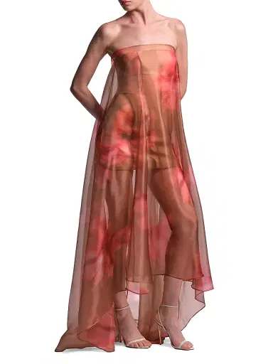BCBGMAXAZRIA Women's Annika Watercolor Floral Strapless Gown - Flame Meadow Print | Thumbnail 3