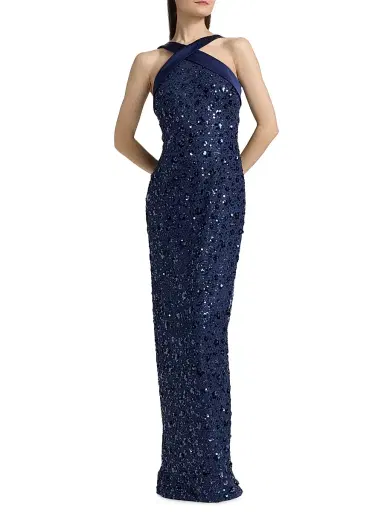 THEIA Women's Kiki Beaded Column Gown - Nautical Navy - Size 16 | Thumbnail 3