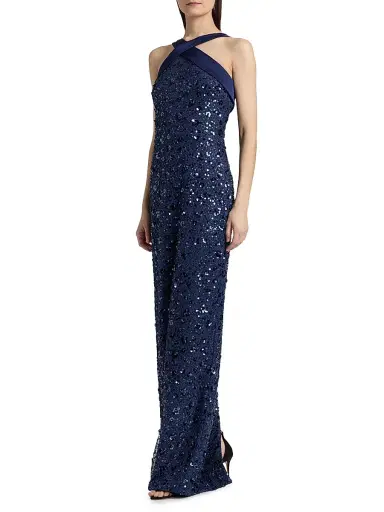 THEIA Women's Kiki Beaded Column Gown - Nautical Navy - Size 16 | Thumbnail 4