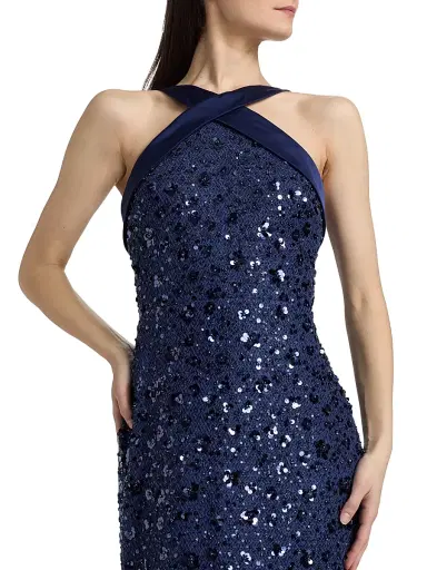 THEIA Women's Kiki Beaded Column Gown - Nautical Navy - Size 16 | Thumbnail 6