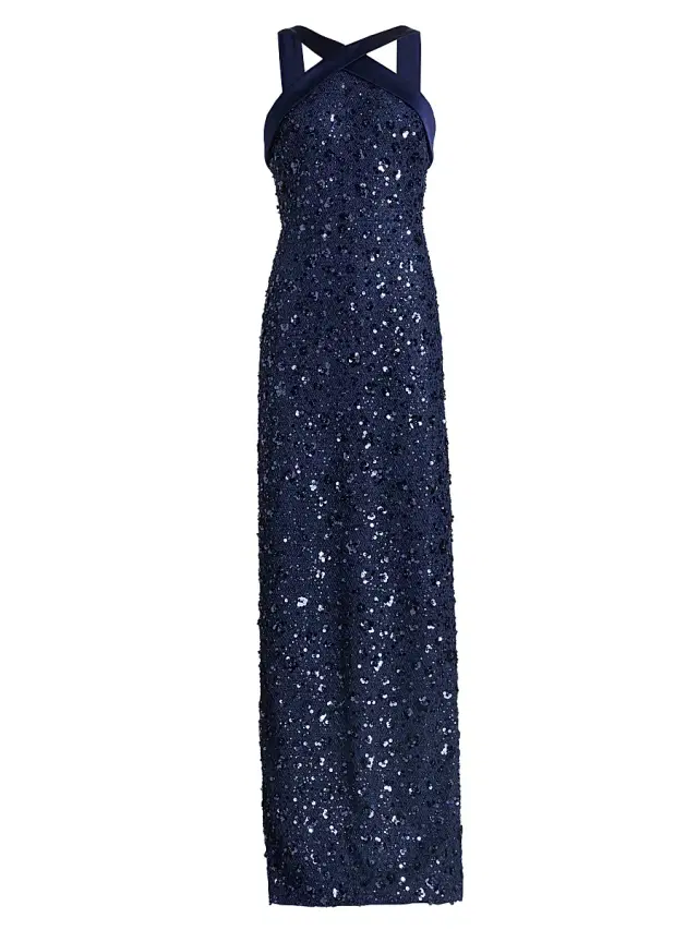 Theia Women's Kiki Beaded Column Gown - Nautical Navy