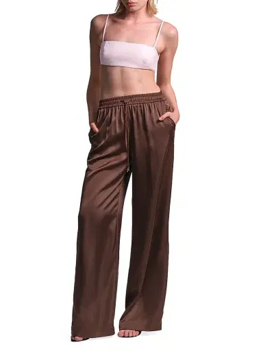 BCBGMAXAZRIA Women's Amara Satin Drawstring Pants - Chocolate - Size 12 | Thumbnail 2
