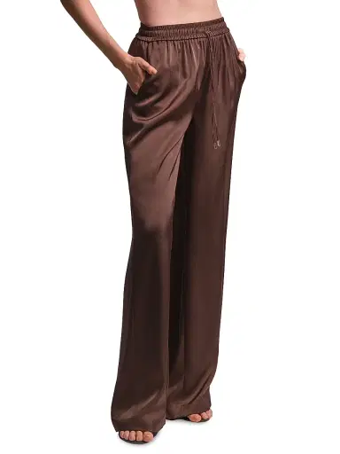 BCBGMAXAZRIA Women's Amara Satin Drawstring Pants - Chocolate - Size 12 | Thumbnail 3