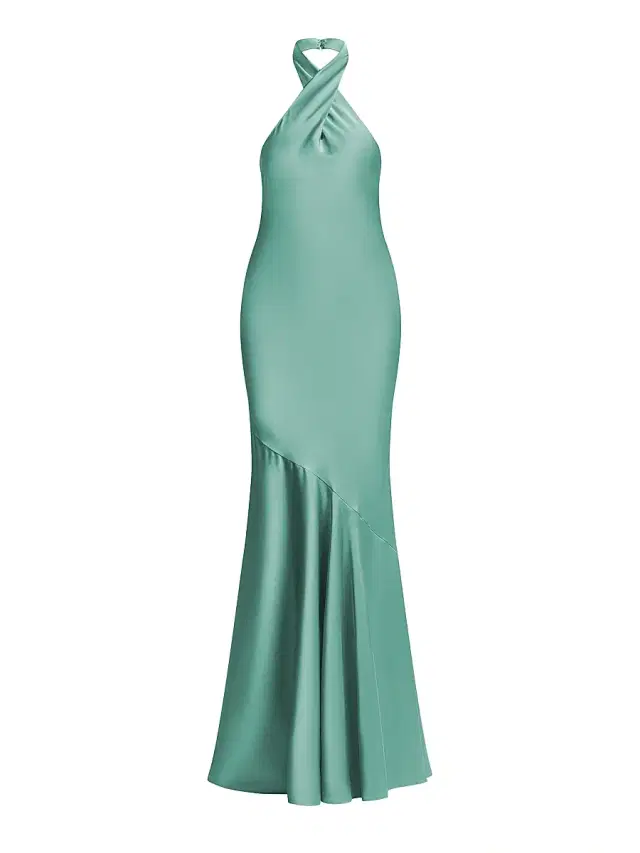 BCBGMAXAZRIA Women's Evelyn Satin Halter Gown - Eucalyptus