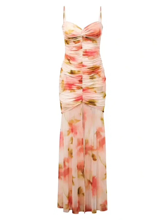 Women's Soraya Watercolor Ruched Gown - Floral Echo Print