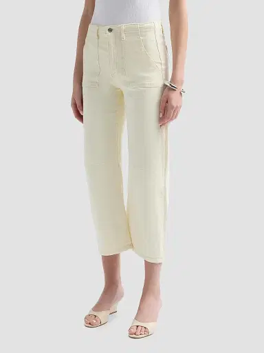 Le Jean Women's Petite Utility Soft Barrel Jeans - Lemon Yellow | Thumbnail 4