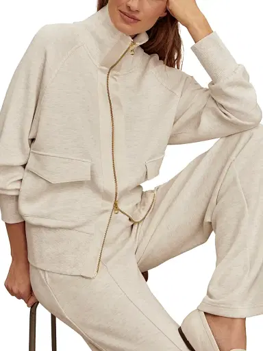 Varley Women's Roxbury Solid Zip-Front Jacket - Ivory Marl - Size Medium | Thumbnail 6