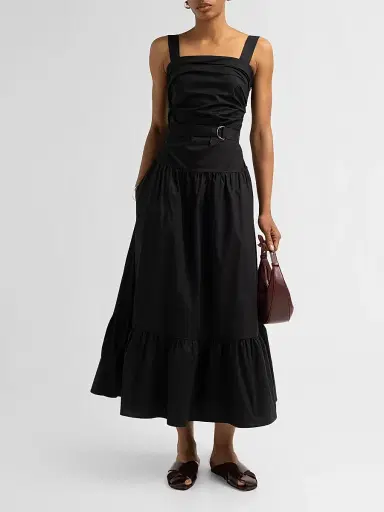 Proenza Schouler White Label Women's Natalie Stretch-Cotton Tie-Waist A-Line Midi Dress - Black - Size 12 | Thumbnail 2 Proenza Schouler White Label Women's Natalie Stretch-Cotton Tie-Waist A-Line Midi Dress - Black - Size 12 | Thumbnail 2