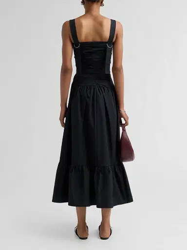 Proenza Schouler White Label Women's Natalie Stretch-Cotton Tie-Waist A-Line Midi Dress - Black - Size 12 | Thumbnail 3 Proenza Schouler White Label Women's Natalie Stretch-Cotton Tie-Waist A-Line Midi Dress - Black - Size 12 | Thumbnail 3