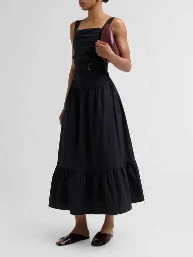 Proenza Schouler White Label Women's Natalie Stretch-Cotton Tie-Waist A-Line Midi Dress - Black - Size 12 | Thumbnail 4 Proenza Schouler White Label Women's Natalie Stretch-Cotton Tie-Waist A-Line Midi Dress - Black - Size 12 | Thumbnail 4