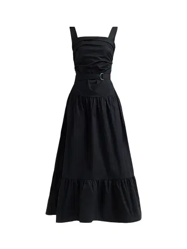 Proenza Schouler White Label Women's Natalie Stretch-Cotton Tie-Waist A-Line Midi Dress - Black - Size 12 | Thumbnail 1 Proenza Schouler White Label Women's Natalie Stretch-Cotton Tie-Waist A-Line Midi Dress - Black - Size 12 | Thumbnail 1