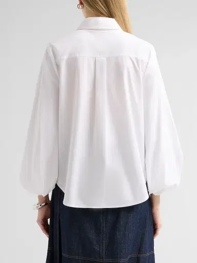 TANYA TAYLOR Women's Marina Cotton Blouson-Sleeve Top | Thumbnail 3