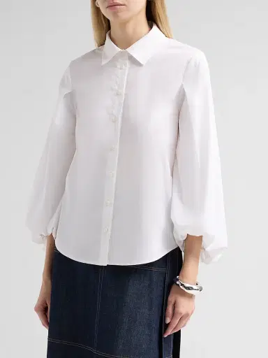 TANYA TAYLOR Women's Marina Cotton Blouson-Sleeve Top | Thumbnail 4