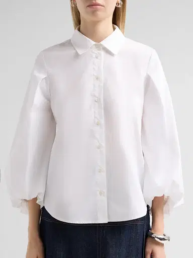 TANYA TAYLOR Women's Marina Cotton Blouson-Sleeve Top | Thumbnail 5