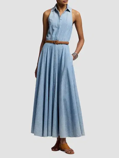 Ralph Lauren Collection Women's Peyten Denim Sleeveless Day Dress | Thumbnail 2 Ralph Lauren Collection Women's Peyten Denim Sleeveless Day Dress | Thumbnail 2