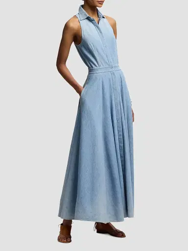 Ralph Lauren Collection Women's Peyten Denim Sleeveless Day Dress | Thumbnail 4 Ralph Lauren Collection Women's Peyten Denim Sleeveless Day Dress | Thumbnail 4