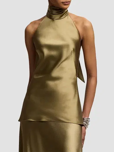 Ralph Lauren Collection Women's Chilton Satin Halter Blouse | Thumbnail 2 Ralph Lauren Collection Women's Chilton Satin Halter Blouse | Thumbnail 2