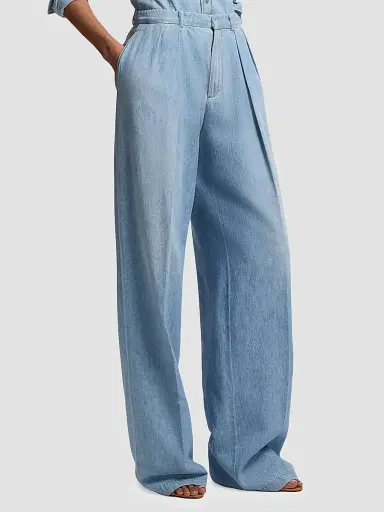 Ralph Lauren Collection Women's Livie Pleated Denim Jeans - Cirrus Indigo | Thumbnail 3