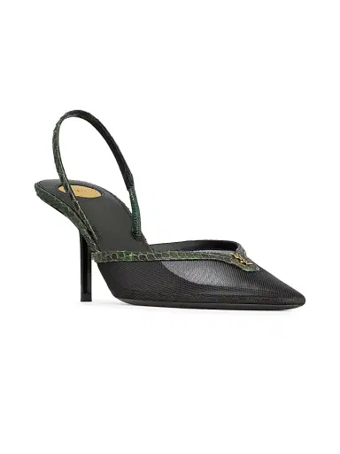 Saint Laurent Women's Folie Slingback Pumps in Mesh and Python - Black Musk - Size 11 | Thumbnail 2 Saint Laurent Women's Folie Slingback Pumps in Mesh and Python - Black Musk - Size 11 | Thumbnail 2