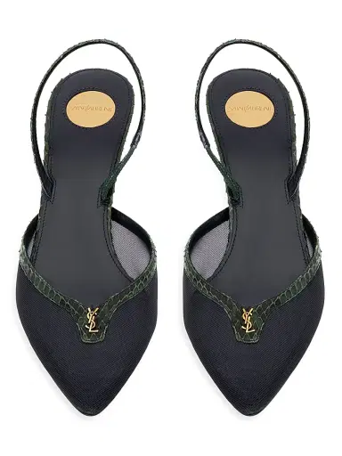 Saint Laurent Women's Folie Slingback Pumps in Mesh and Python - Black Musk - Size 11 | Thumbnail 3 Saint Laurent Women's Folie Slingback Pumps in Mesh and Python - Black Musk - Size 11 | Thumbnail 3