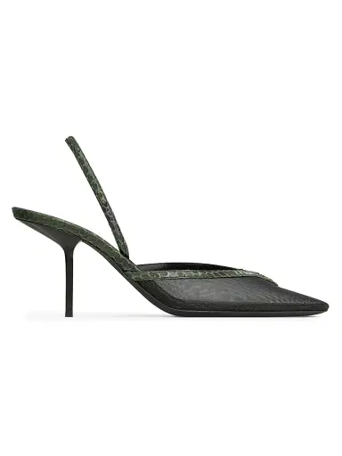 Saint Laurent Women's Folie Slingback Pumps in Mesh and Python - Black Musk - Size 11 | Thumbnail 1 Saint Laurent Women's Folie Slingback Pumps in Mesh and Python - Black Musk - Size 11 | Thumbnail 1