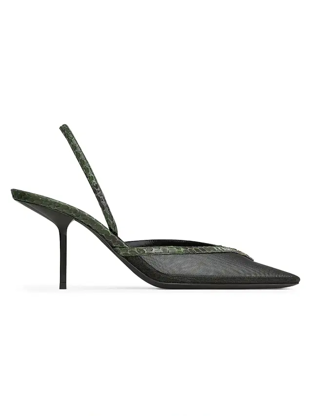 Saint Laurent Women's Folie Slingback Pumps in Mesh and Python - Black Musk