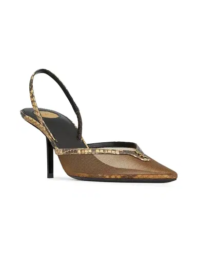 Saint Laurent Women's Folie Slingback Pumps in Mesh and Python - Sand | Thumbnail 2