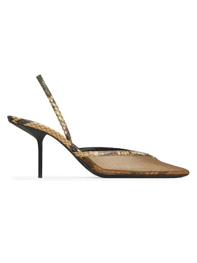 Saint Laurent Women's Folie Slingback Pumps in Mesh and Python - Sand | Thumbnail 1