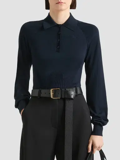 Givenchy Women's Polo Sweater in Cotton and Silk - Navy - Size XS | Thumbnail 4 Givenchy Women's Polo Sweater in Cotton and Silk - Navy - Size XS | Thumbnail 4