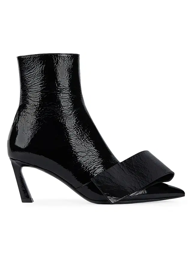 Women's Twisted Ribbon Ankle Boots in Shiny Naplack Leather - Black