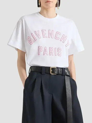Givenchy Women's T-Shirt in Cotton with Embroidery - White | Thumbnail 3