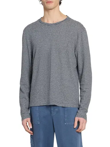 OFFICINE GÉNÉRALE Men's Striped Wool-Blend Long-Sleeve Shirt | Thumbnail 3