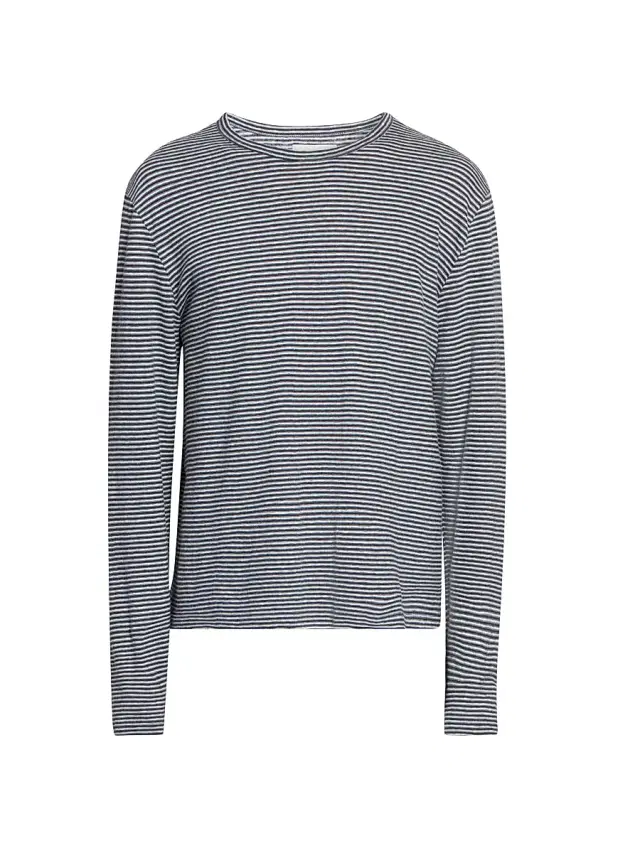 Officine Générale Men's Striped Wool-Blend Long-Sleeve Shirt - Navy Grey White