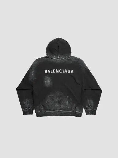 Balenciaga Men's Medium Fit Hoodie - Faded Black White | Thumbnail 2 Balenciaga Men's Medium Fit Hoodie - Faded Black White | Thumbnail 2